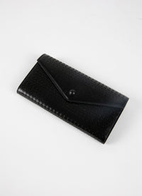 Portefeuille à rabat ajouré en cuir - Noir