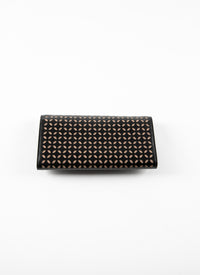 Wallet with contrasting openwork flap in leather - Black & Sand