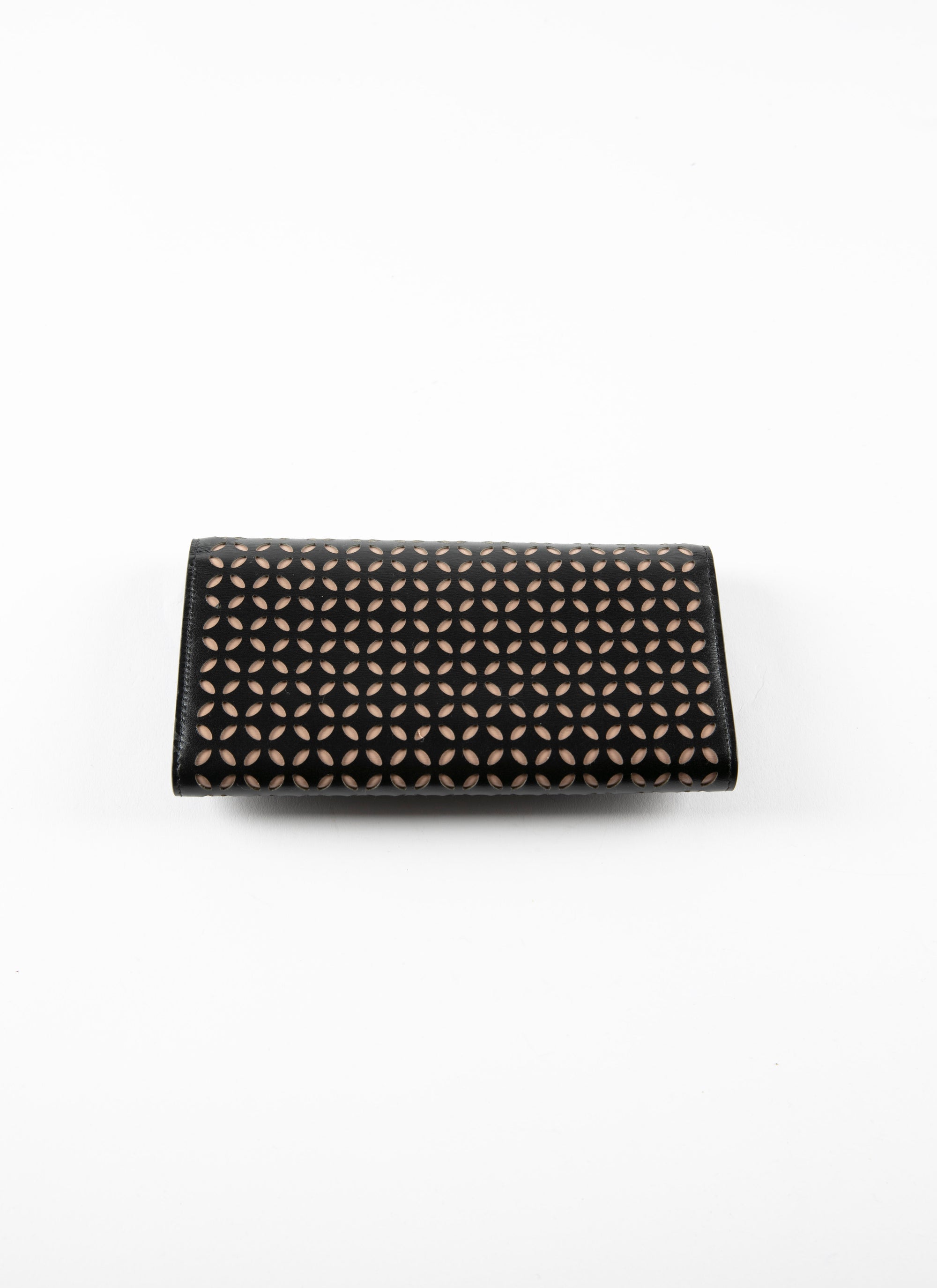 Wallet with contrasting openwork flap in leather - Black & Sand