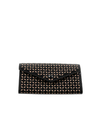 Wallet with contrasting openwork flap in leather - Black & Sand