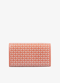 Wallet with contrasting openwork flap in leather - Coral & White