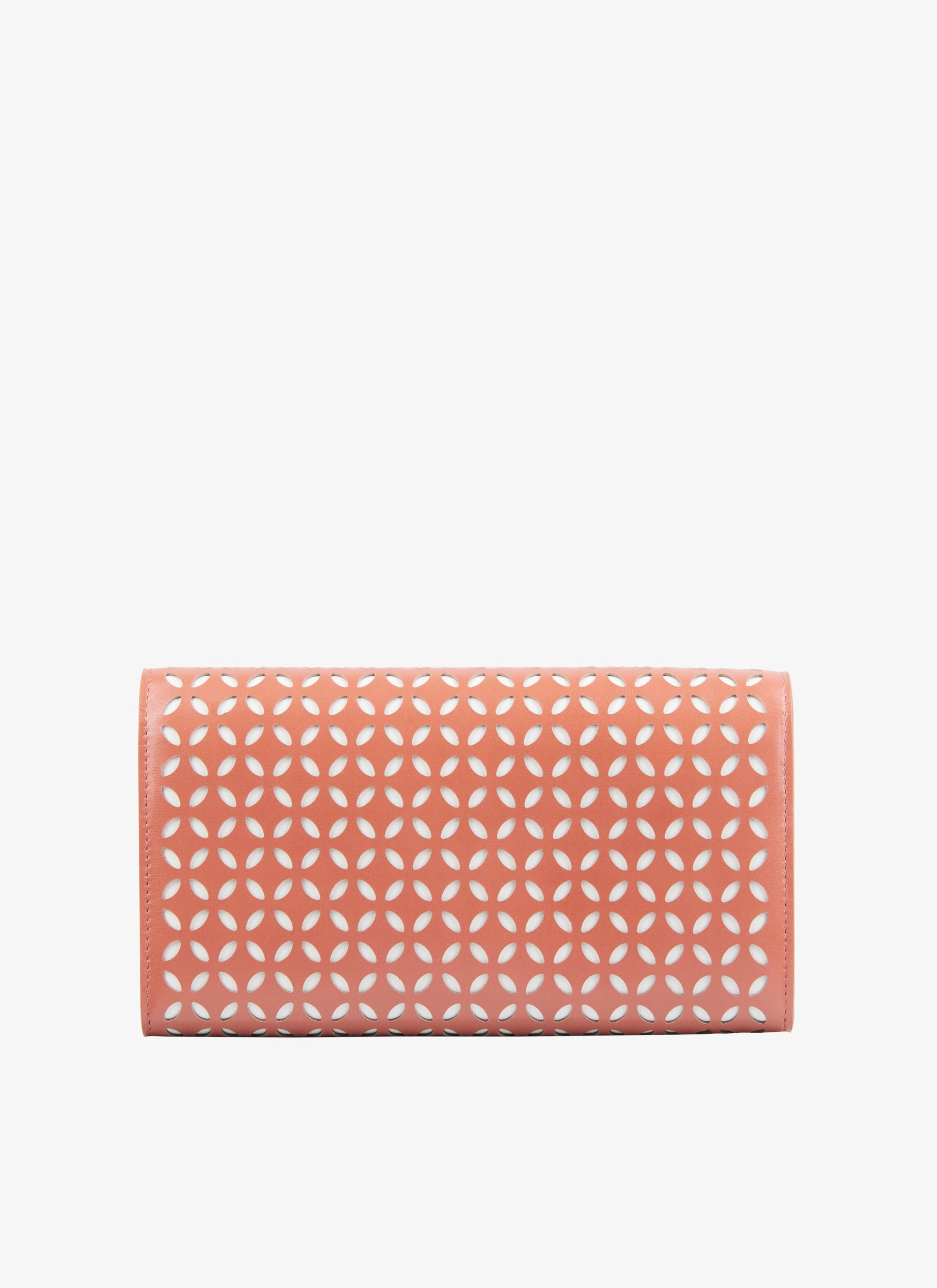 Wallet with contrasting openwork flap in leather - Coral & White