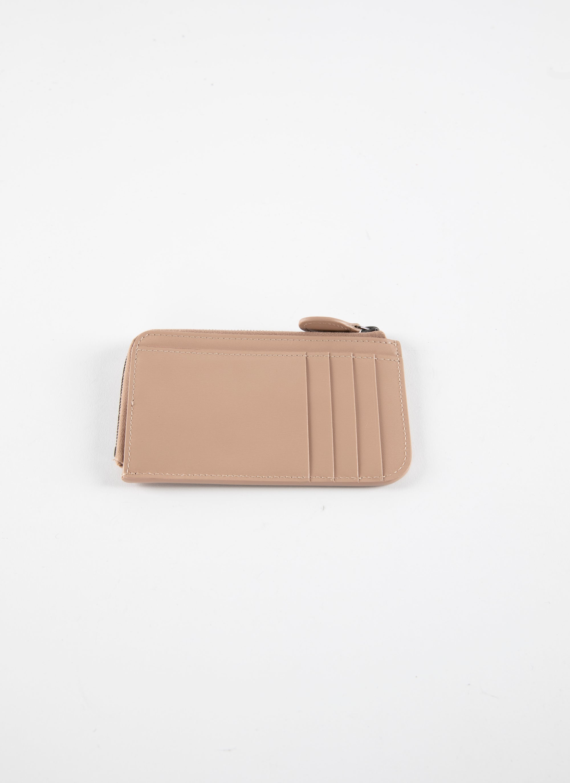 Zipped openwork card holder in leather - Sand