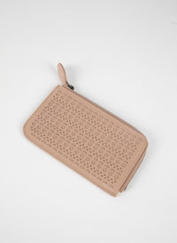 Zipped openwork card holder in leather - Sand