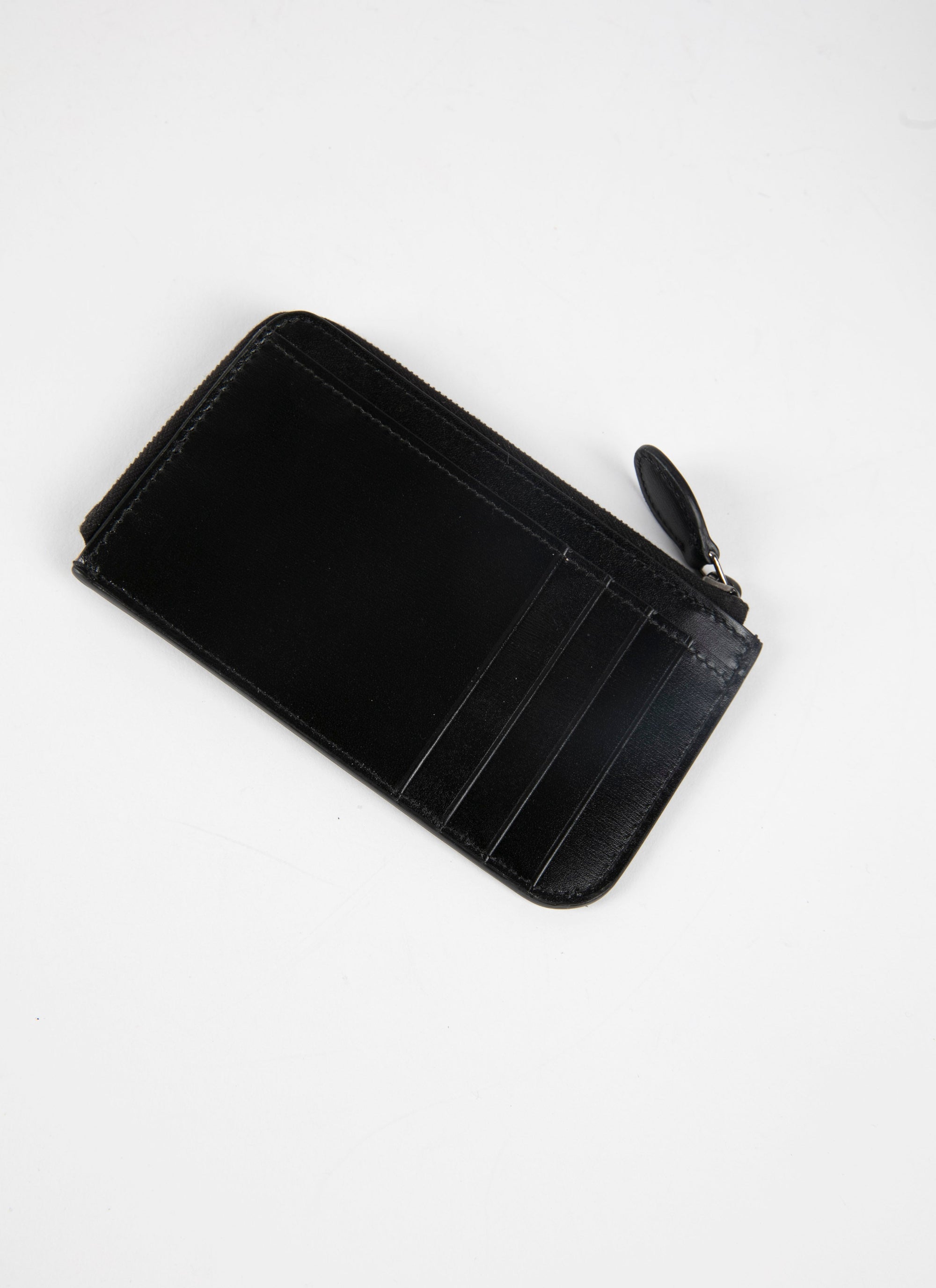 Porte-cartes zippé à motif ajouré en cuir - Noir