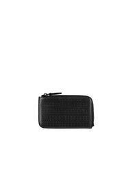 Porte-cartes zippé à motif ajouré en cuir - Noir