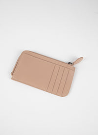 Zipped openwork card holder in leather - Sand