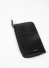 Openwork zipped card holder in leather - Black & Sand