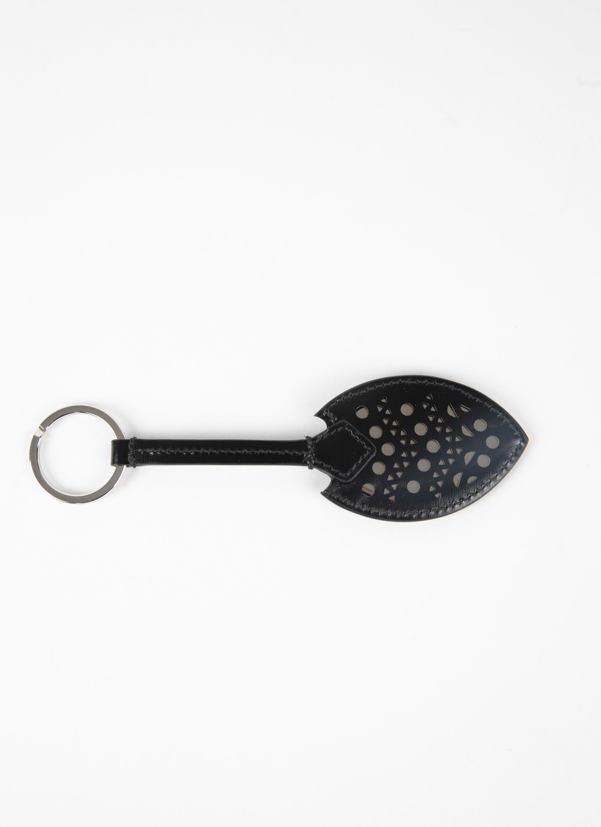 Porte-clés ajouré avec miroir en cuir - Noir