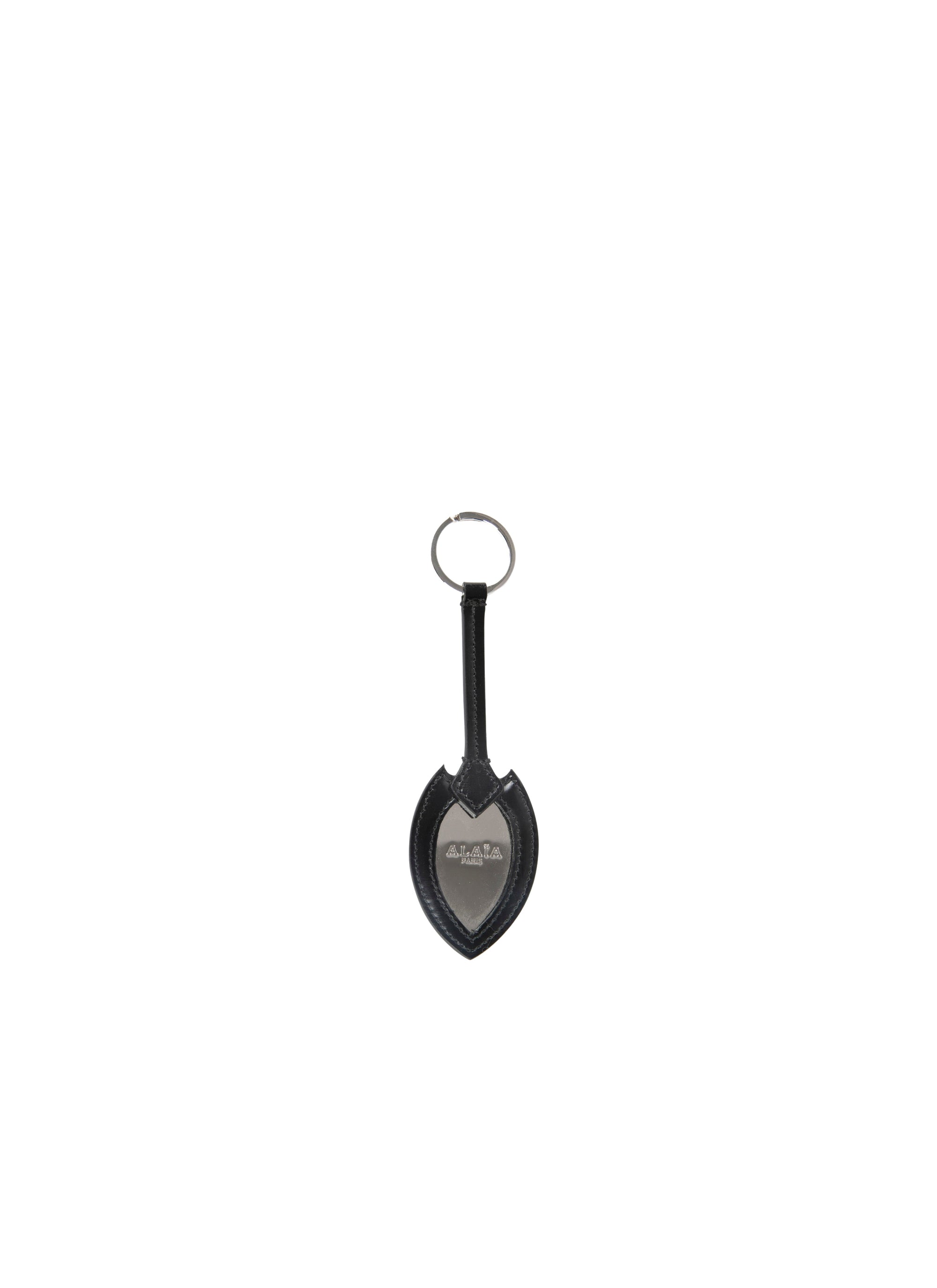 Porte-clés ajouré avec miroir en cuir - Noir
