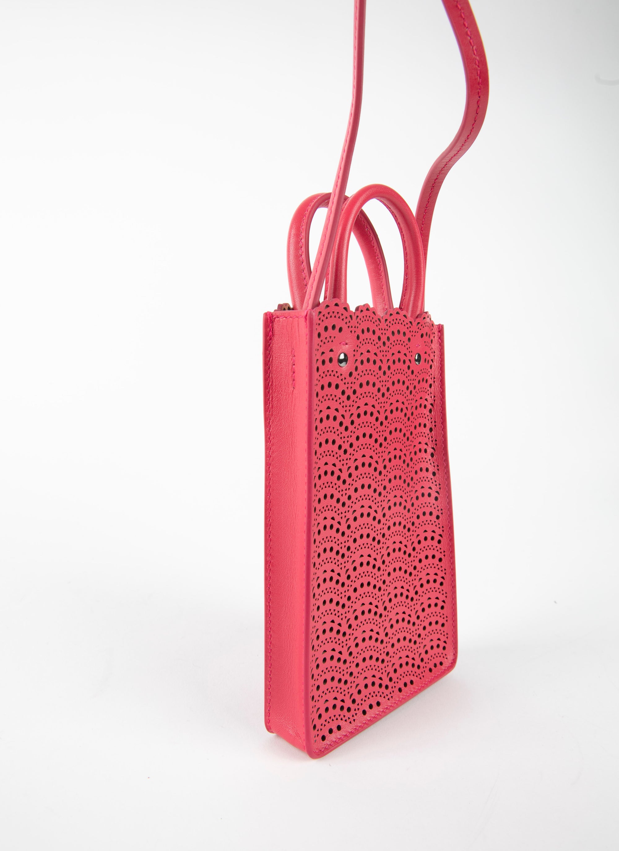 Porte téléphone Garance en cuir - Framboise