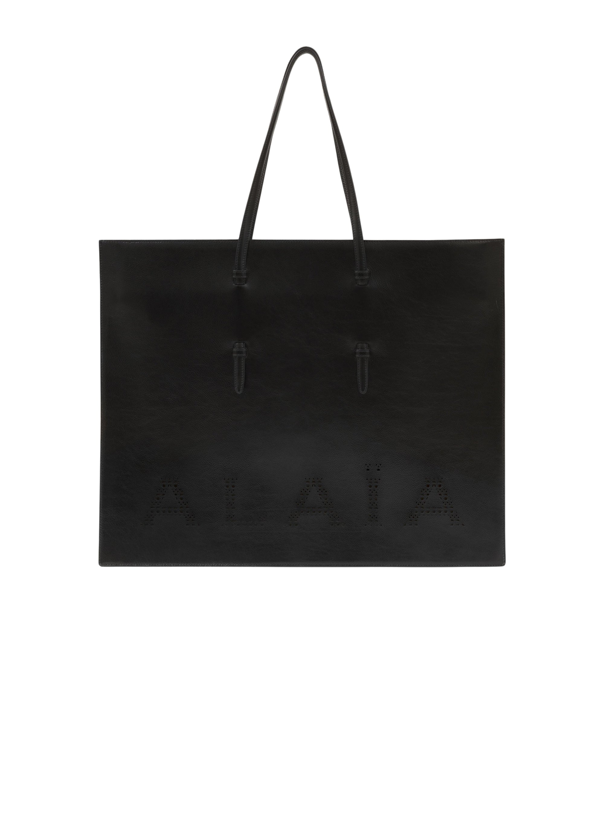 Large Leather Shopping Bag Mina - Black