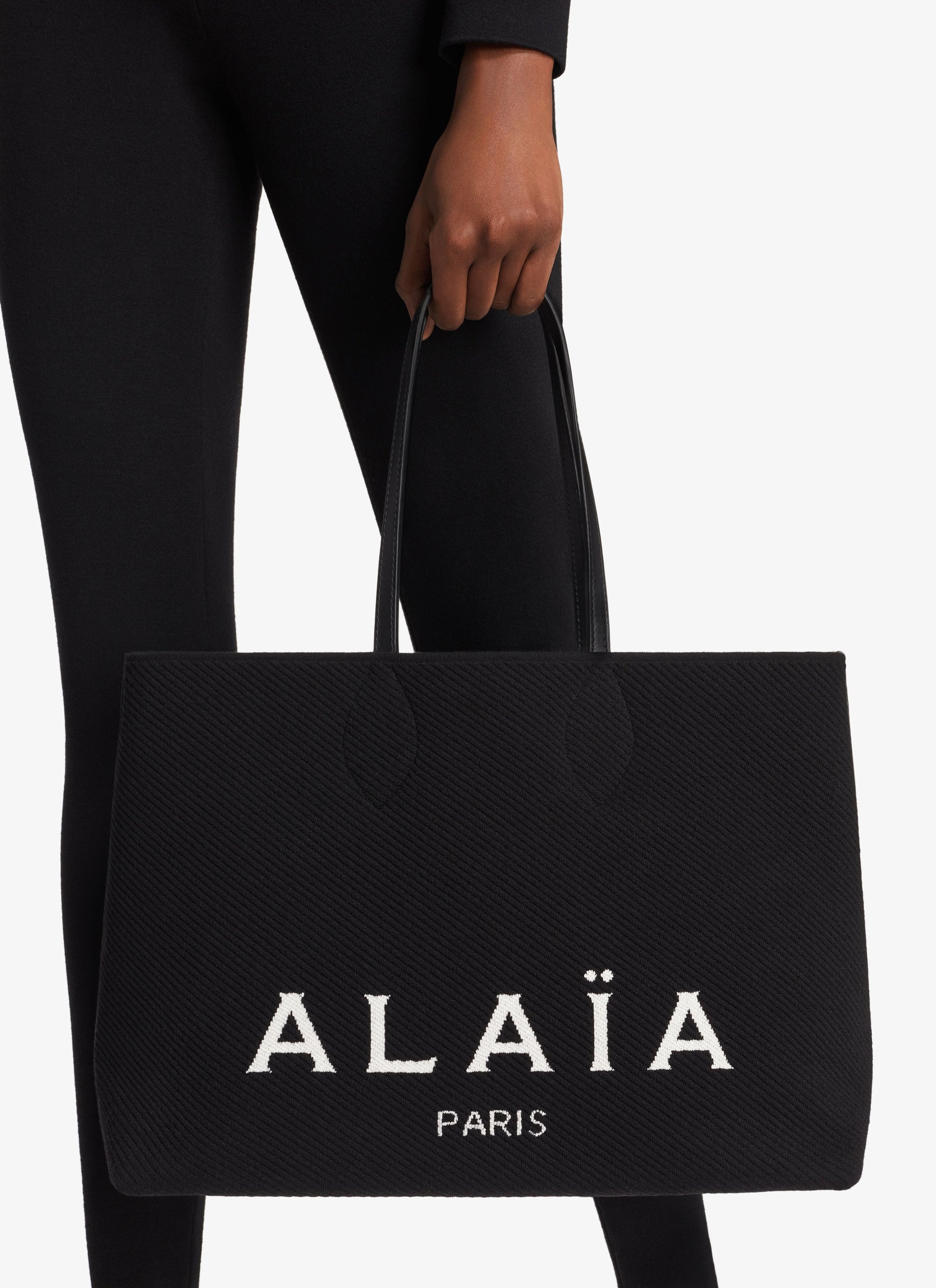 Sac cabas tissé en laine mélangée - Noir