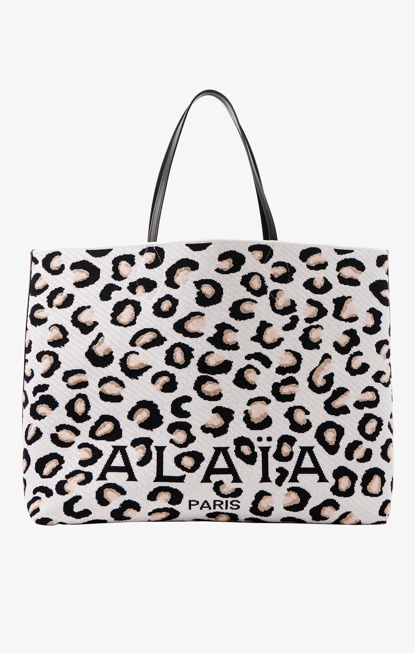 Grand cabas en jacquard à motif léopard - Blanc & Noir