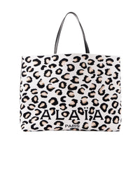 Grand cabas en jacquard à motif léopard - Blanc & Noir