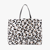 Grand cabas en jacquard à motif léopard - Blanc & Noir