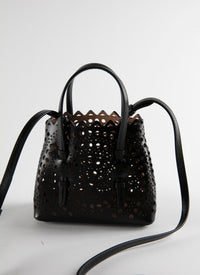 Nano bag Mina in leather - Black intense