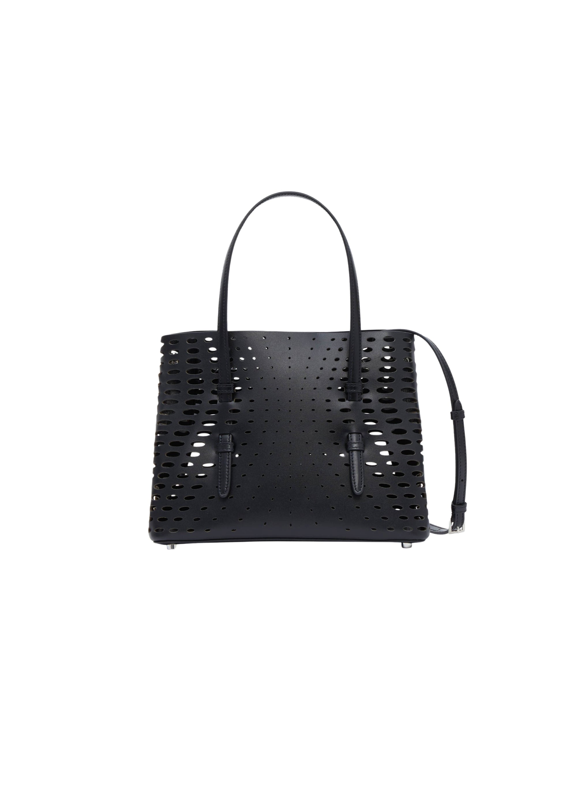 Sac cabas Mina 25 à cuir perforé - Noir