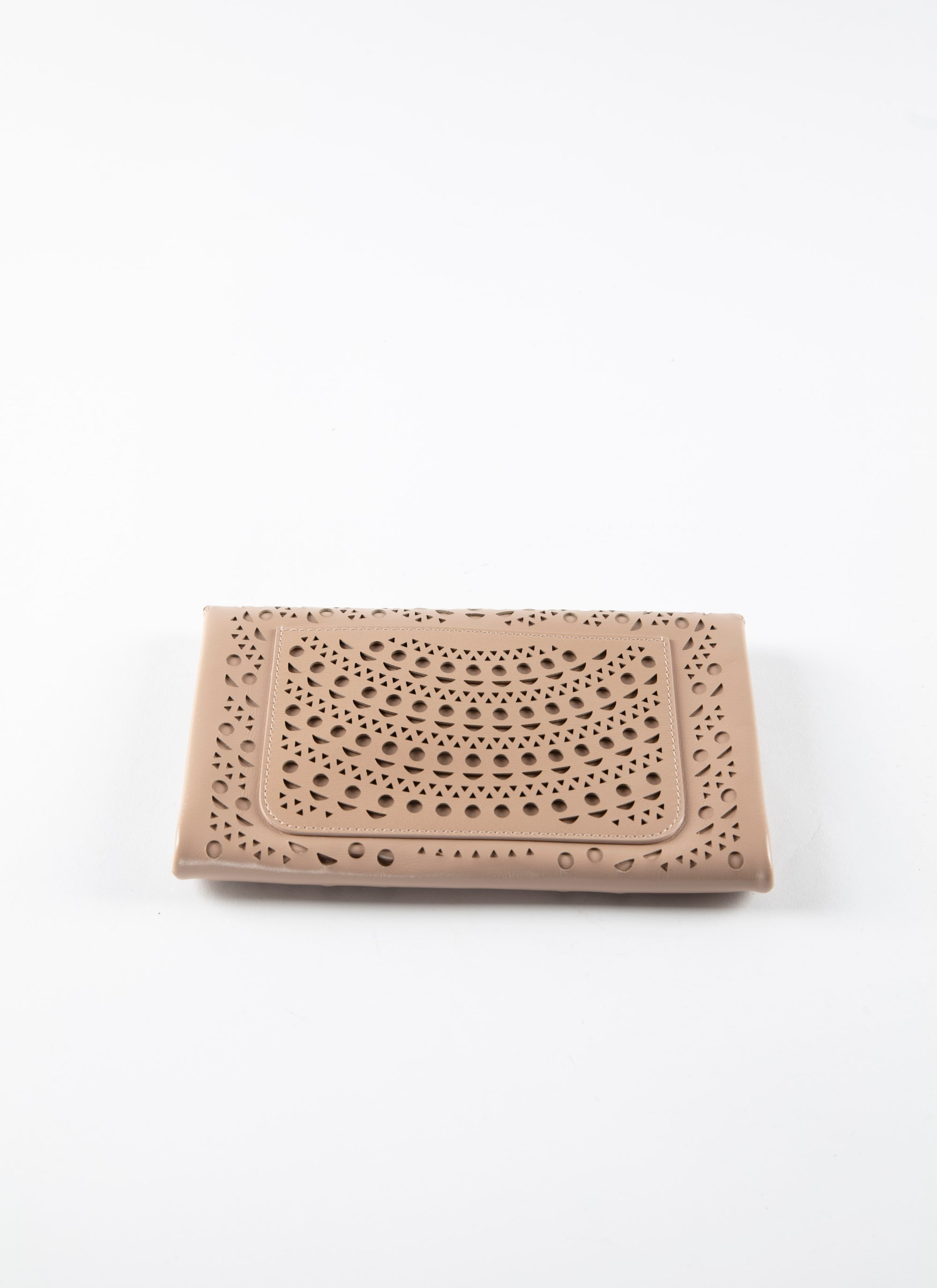 Openwork leather clutch bag - Sand