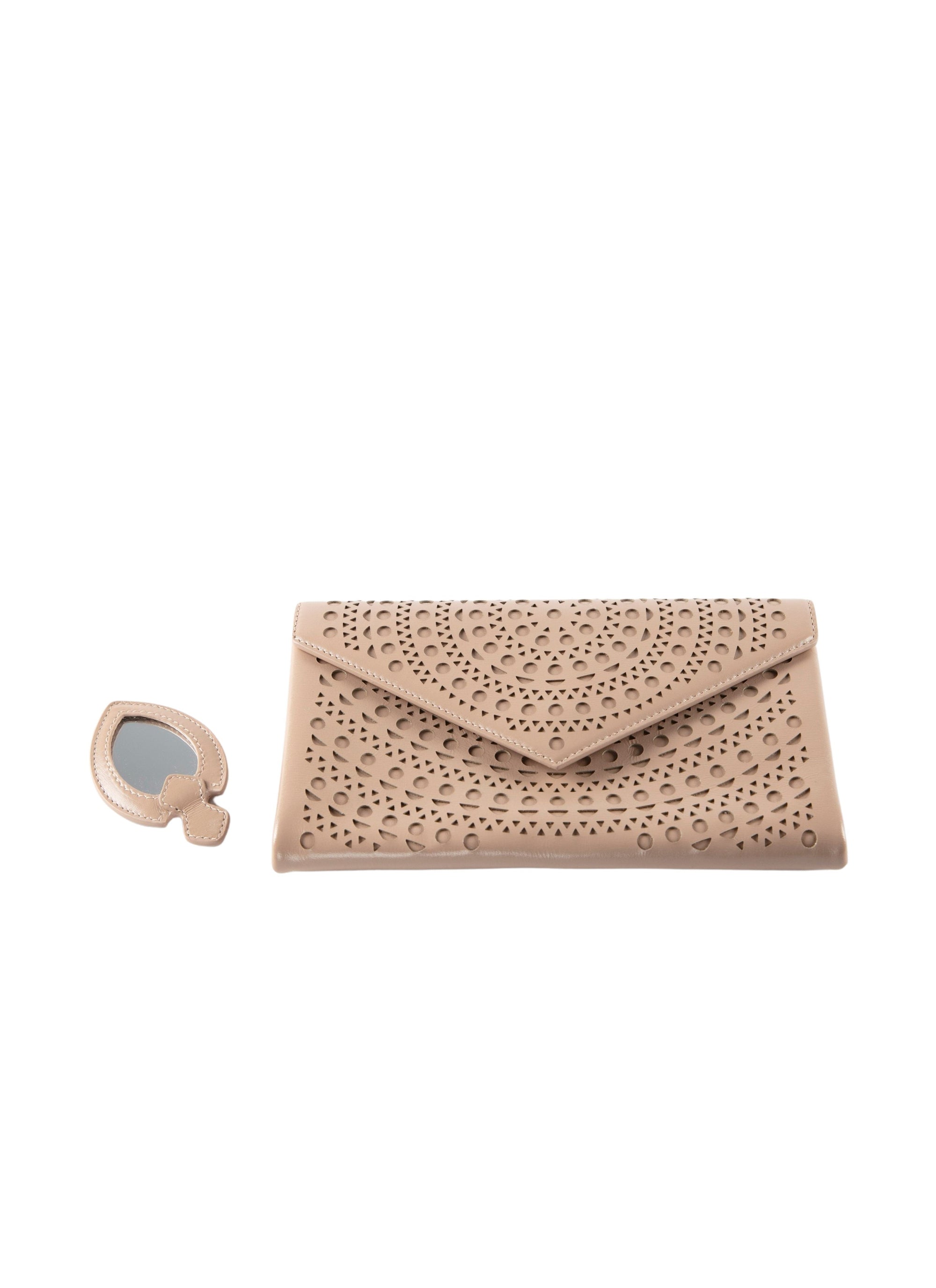 Openwork leather clutch bag - Sand