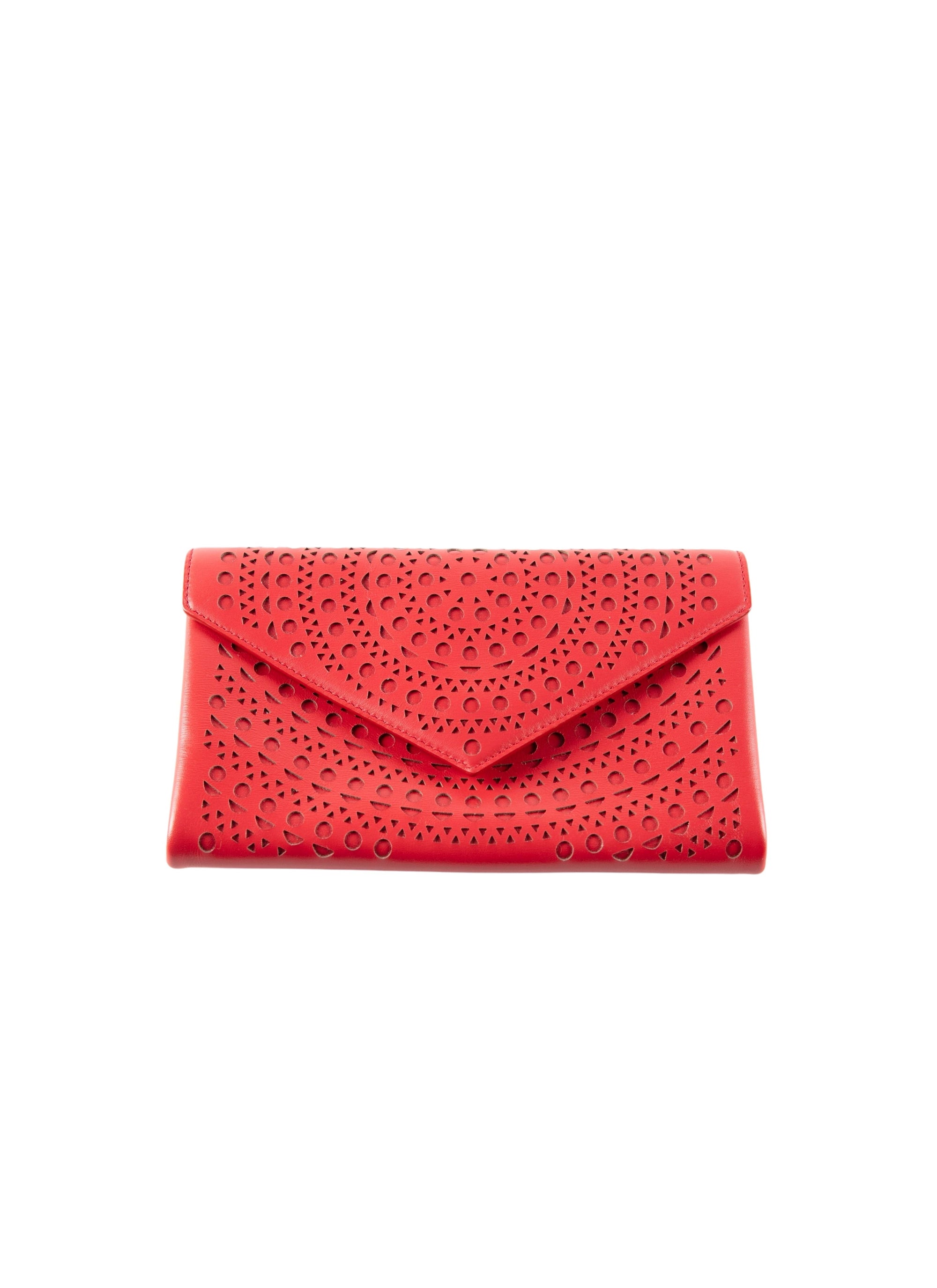 Pochette à motif ajouré en cuir - Rouge Vermeil
