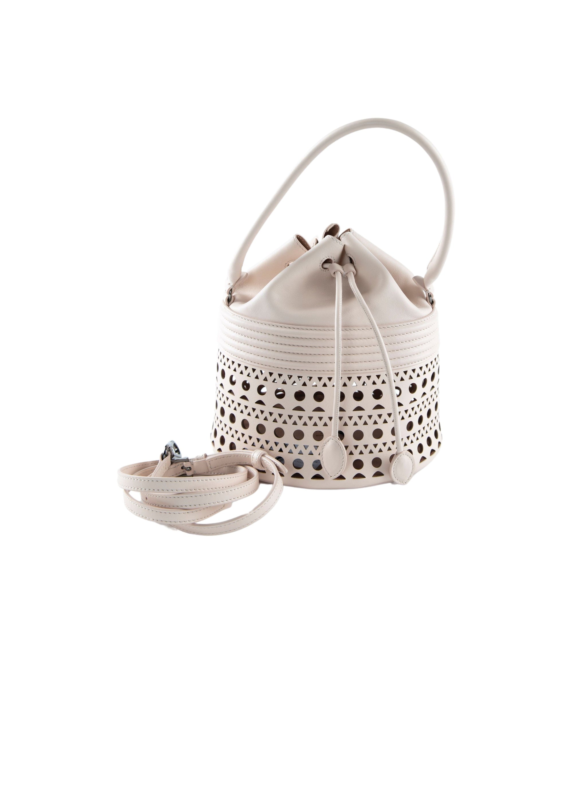 Bucket corset bag in leather - Pebble