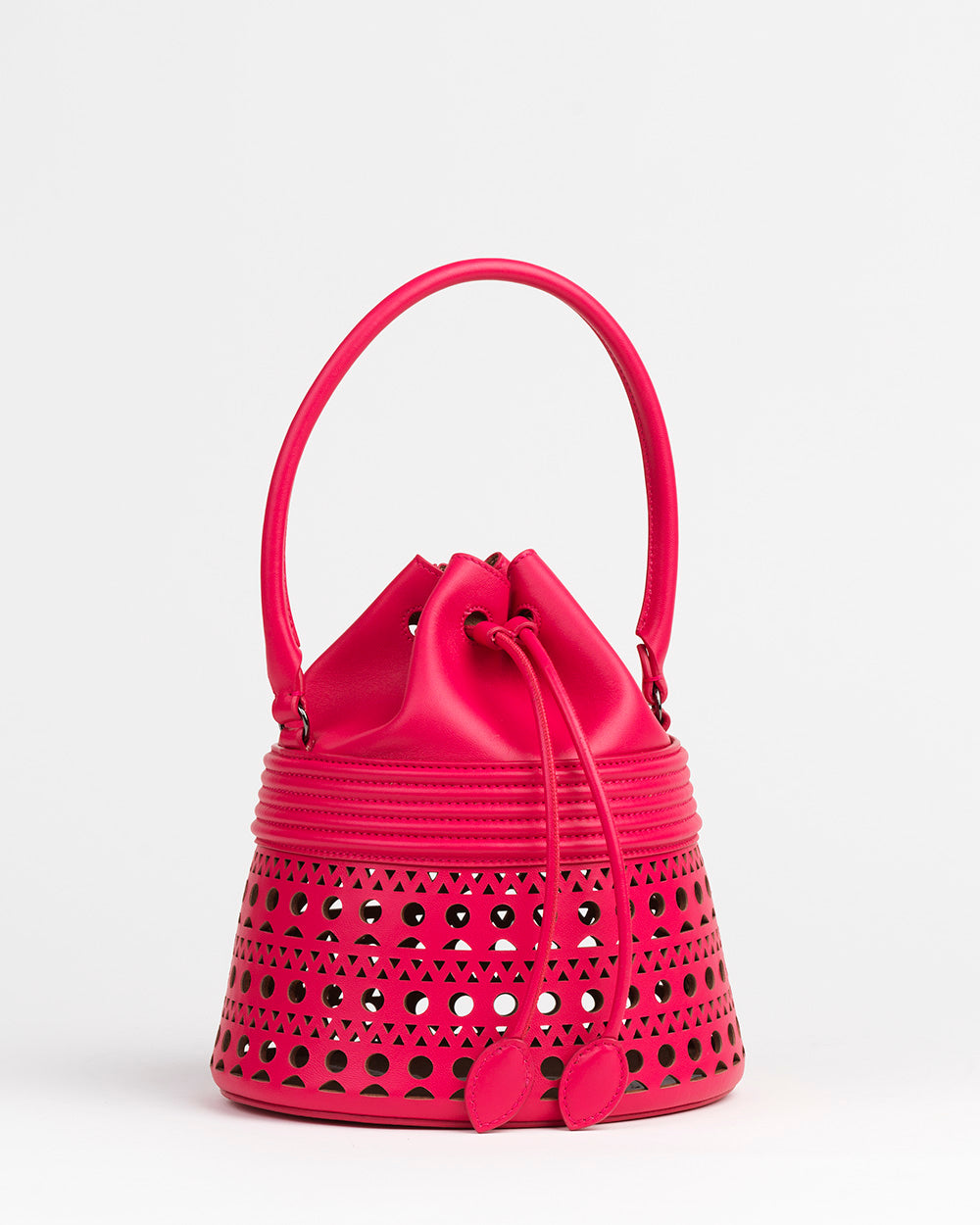Bucket corset bag in leather - Raspberry