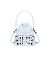 Bucket corset bag in leather - Pastel Blue