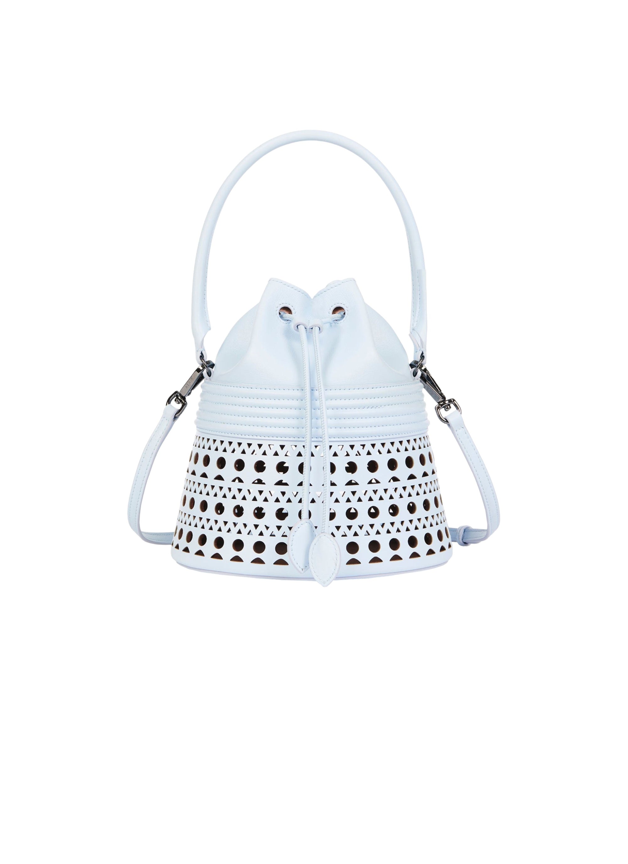 Bucket corset bag in leather - Pastel Blue