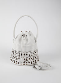 Sac corset Bucket en cuir - Blanc Optique