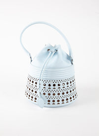 Bucket corset bag in leather - Pastel Blue