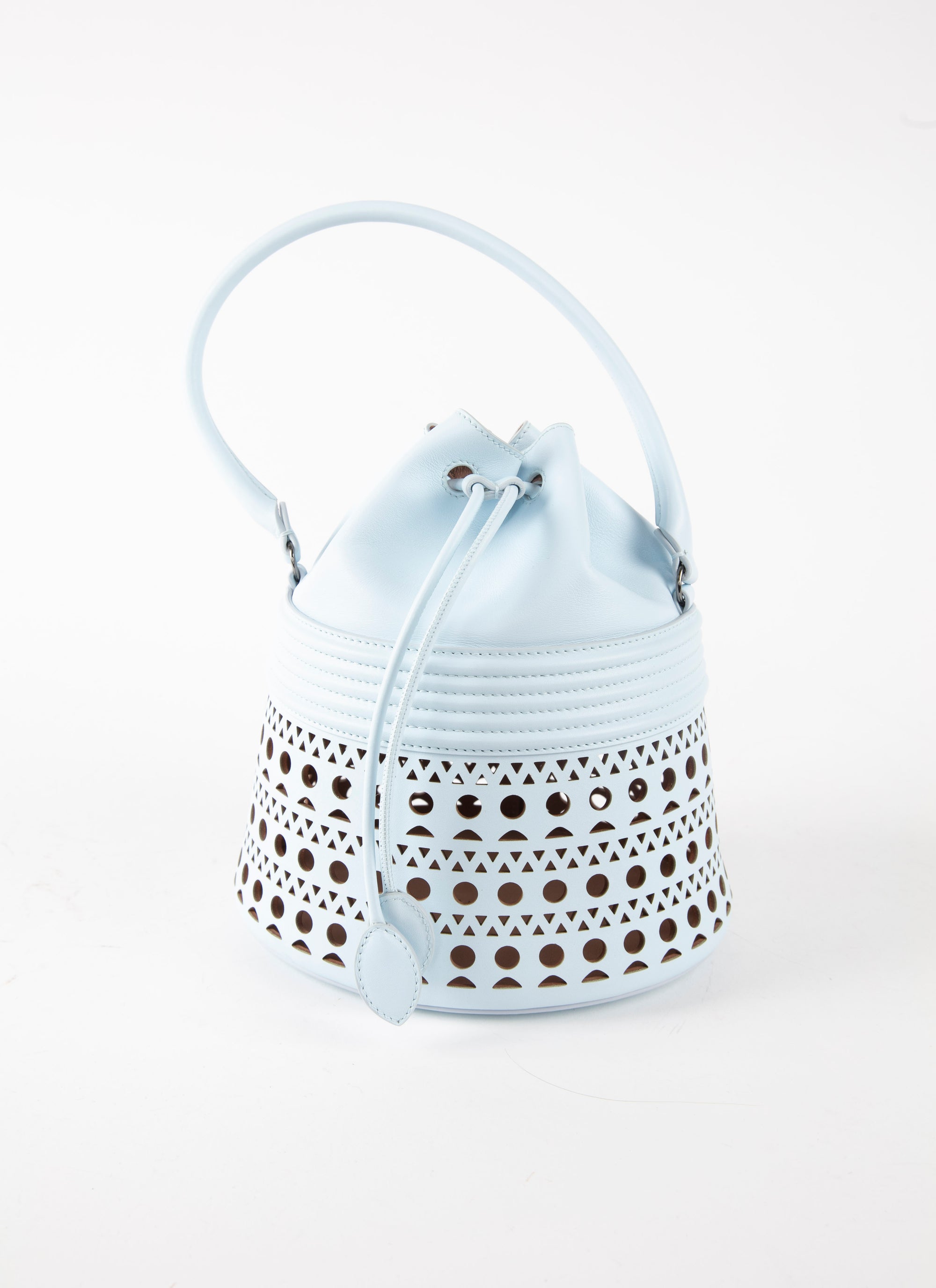 Bucket corset bag in leather - Pastel Blue