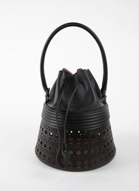 Sac corset Bucket en cuir - Noir