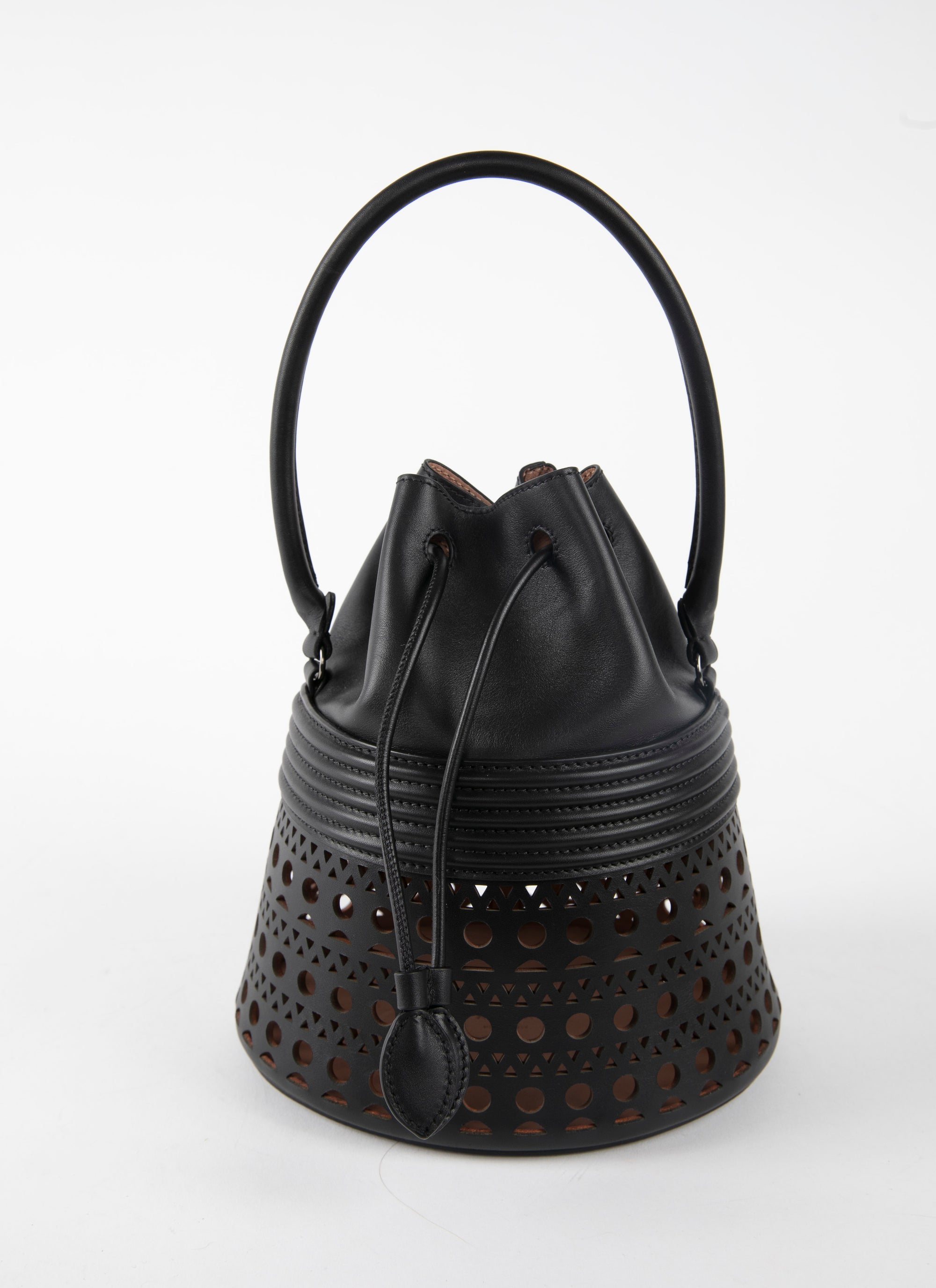 Sac corset Bucket en cuir - Noir