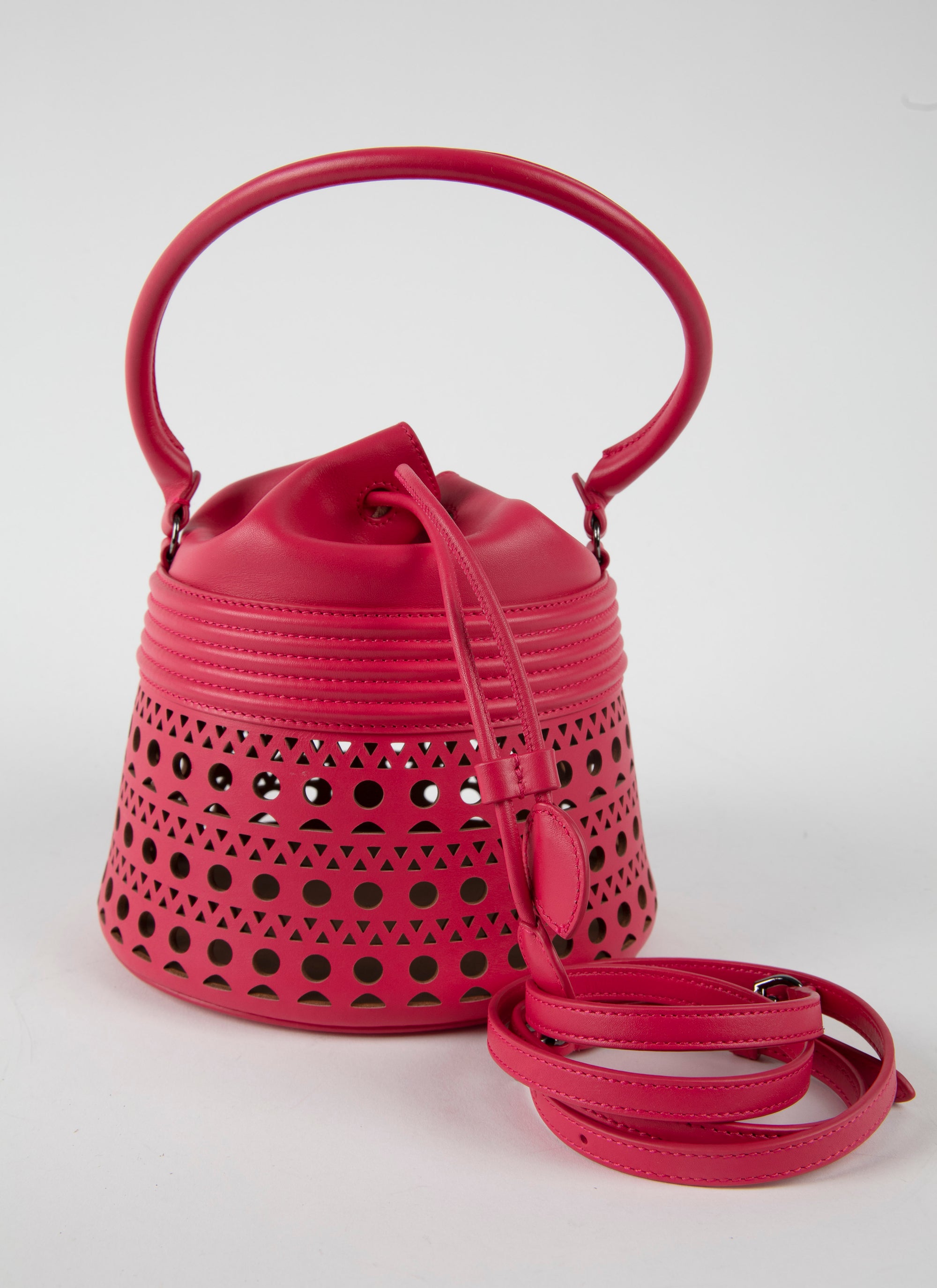 Bucket corset bag in leather - Raspberry