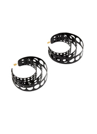 Wide openwork hoop earrings - Black