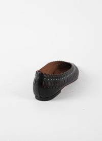 Ballerines pointues perforées en cuir - Noir