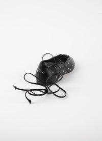 Ballerines lacées à œillets en cuir - Noir