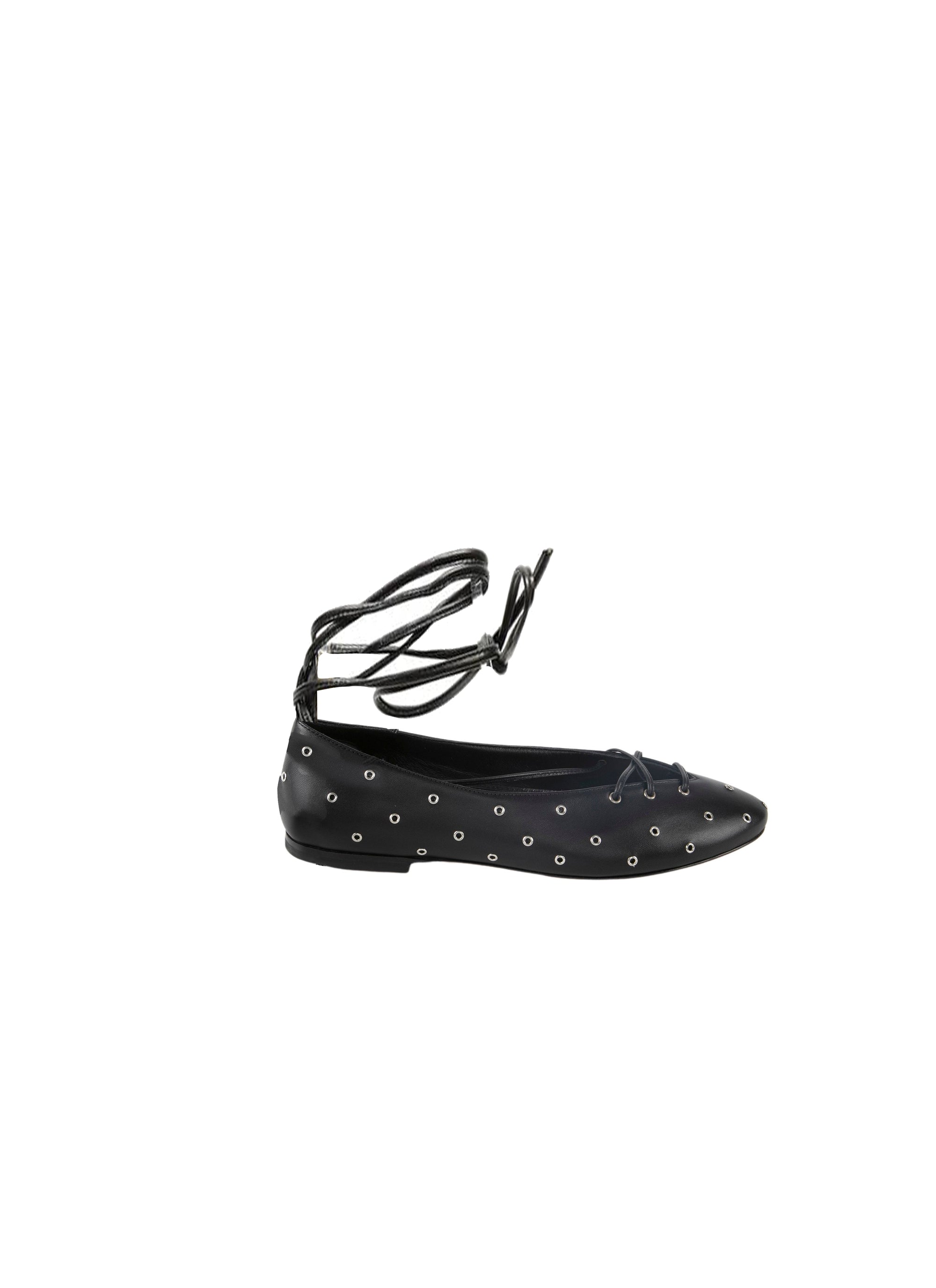 Lace-up ballerinas with leather eyelets - Black