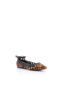 Leather leopard print strappy ballerinas - Sepia Brown