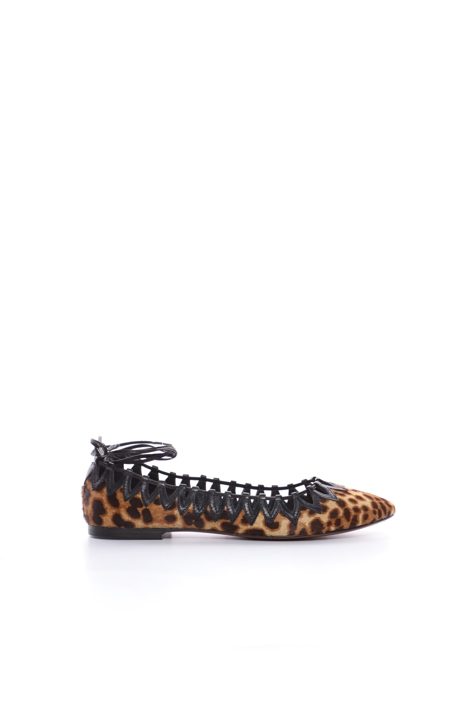 Leather leopard print strappy ballerinas - Sepia Brown