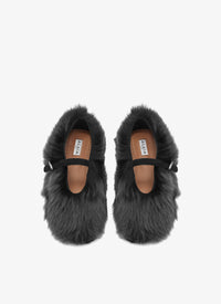 Ballerinas with fur strap - Black