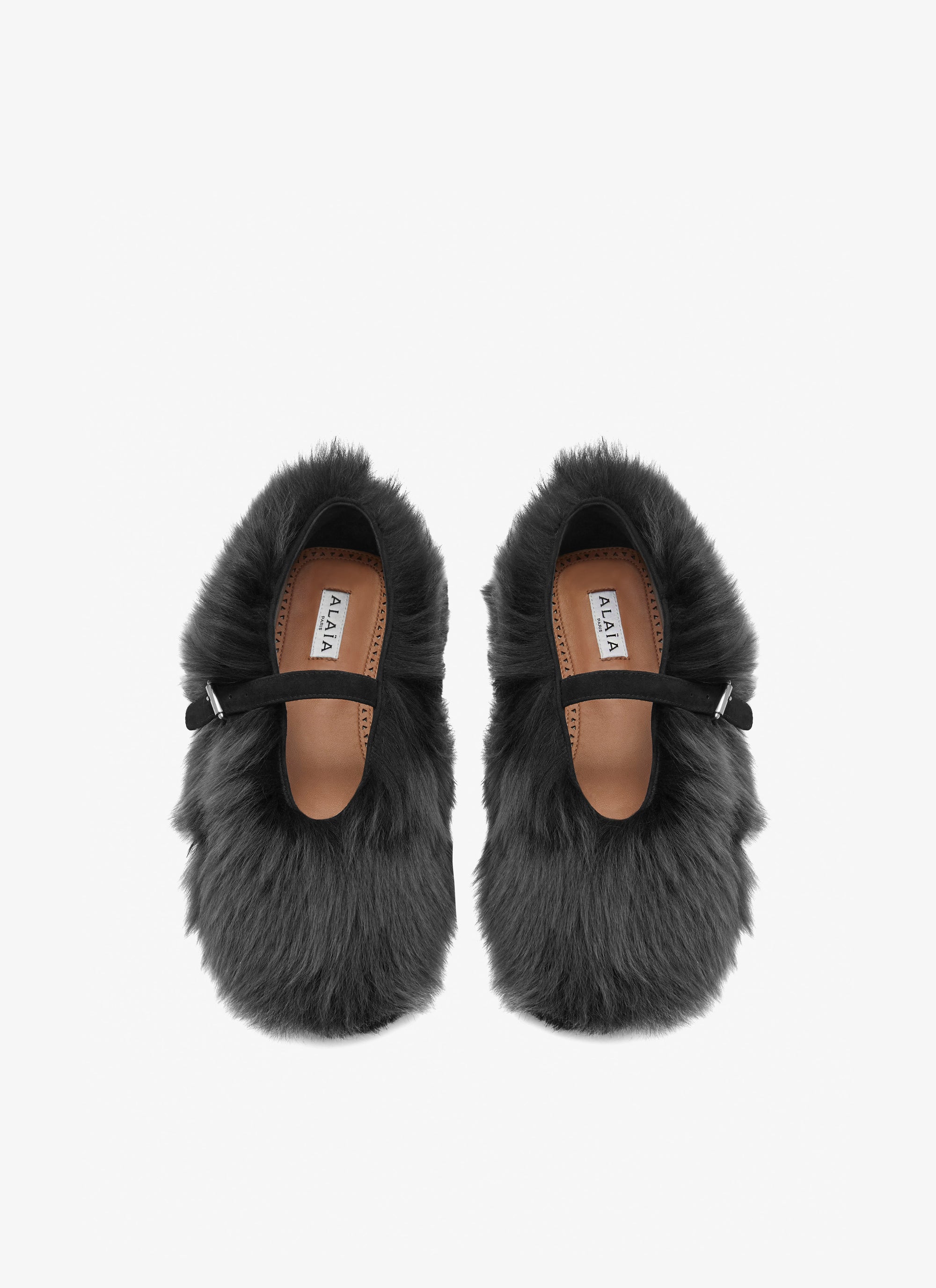 Ballerinas with fur strap - Black