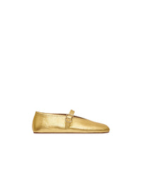 Strappy ballerinas with floral leather inserts - Gold