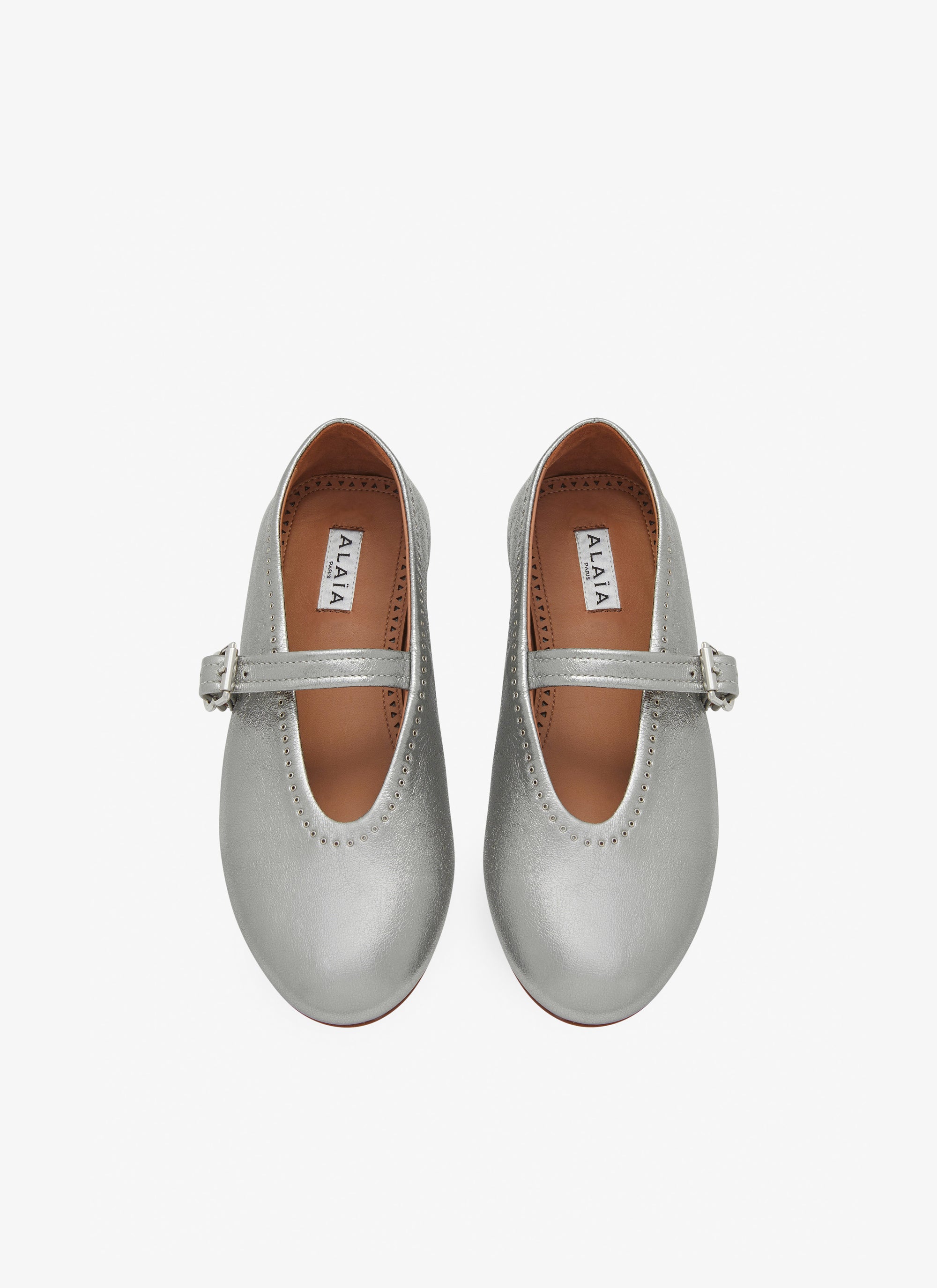 Strappy ballerinas with floral leather inserts - Steel