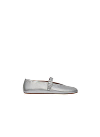 Strappy ballerinas with floral leather inserts - Steel