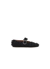 Strappy ballerinas with floral leather inserts - Black