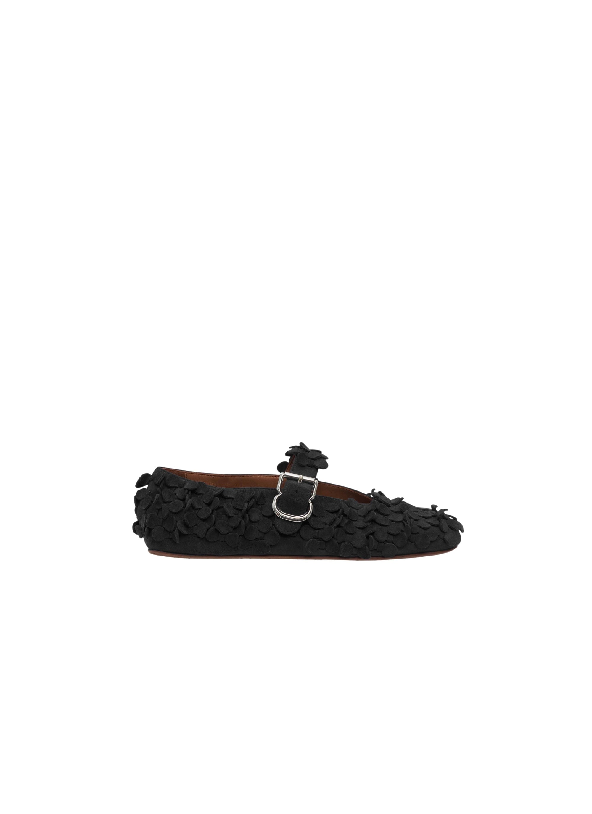 Strappy ballerinas with floral leather inserts - Black