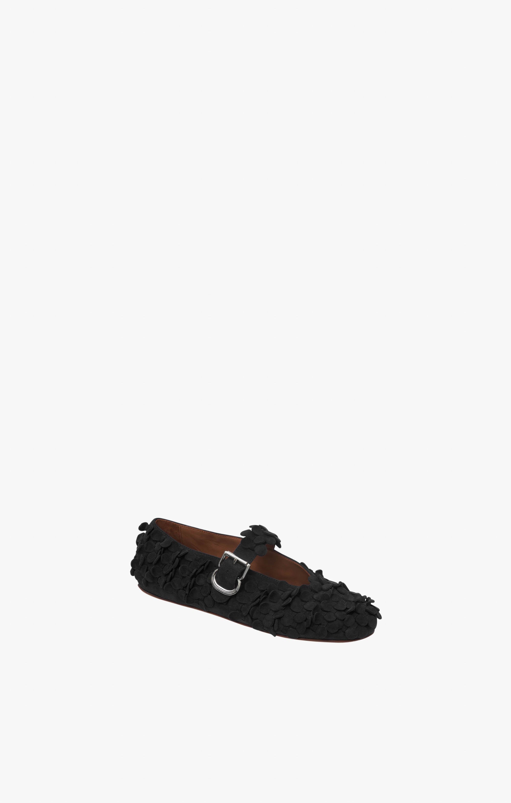 Strappy ballerinas with floral leather inserts - Black