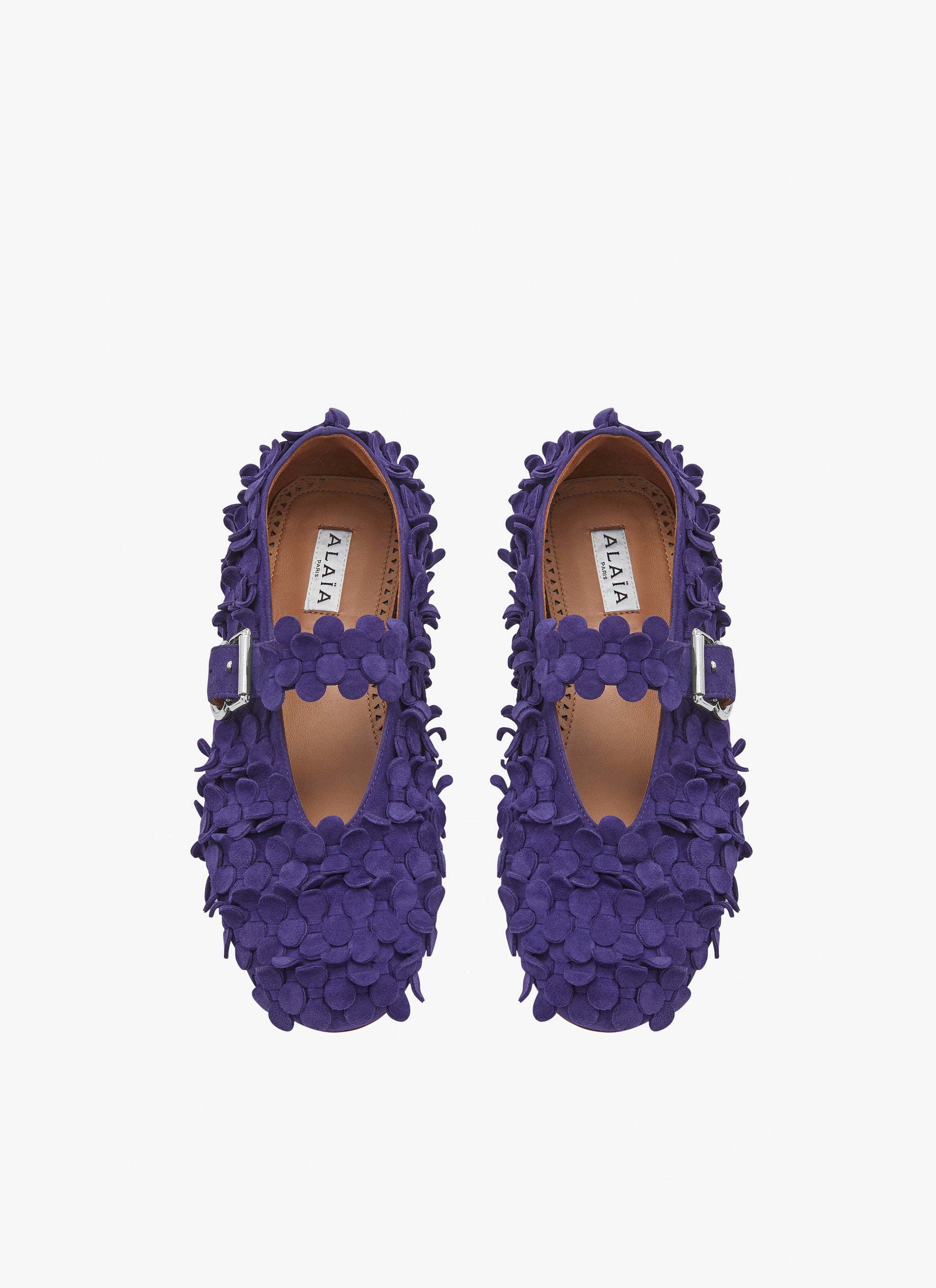 Ballerines à bride et empiècements fleuris en cuir - Ultraviolet